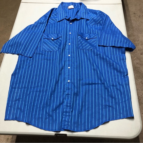 Vtg Saddlebrook Western Wear Pearl Snap 3X Blue Striped Shirt Made In USA - Picture 5 of 5